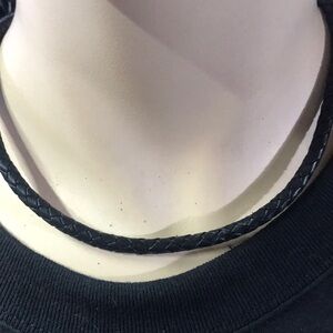 Men’s Sterling Silver Necklace – Navy Blue Braided Leather, Macy’s (Brand New)